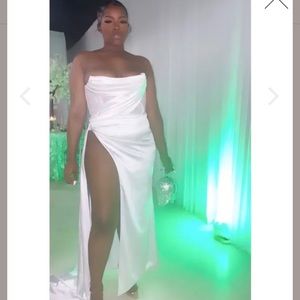 Holly White Crystallized Corset High Slit Gown